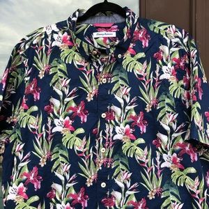 Tommy Bahama Blue Floral Cotton Camp Shirt XL